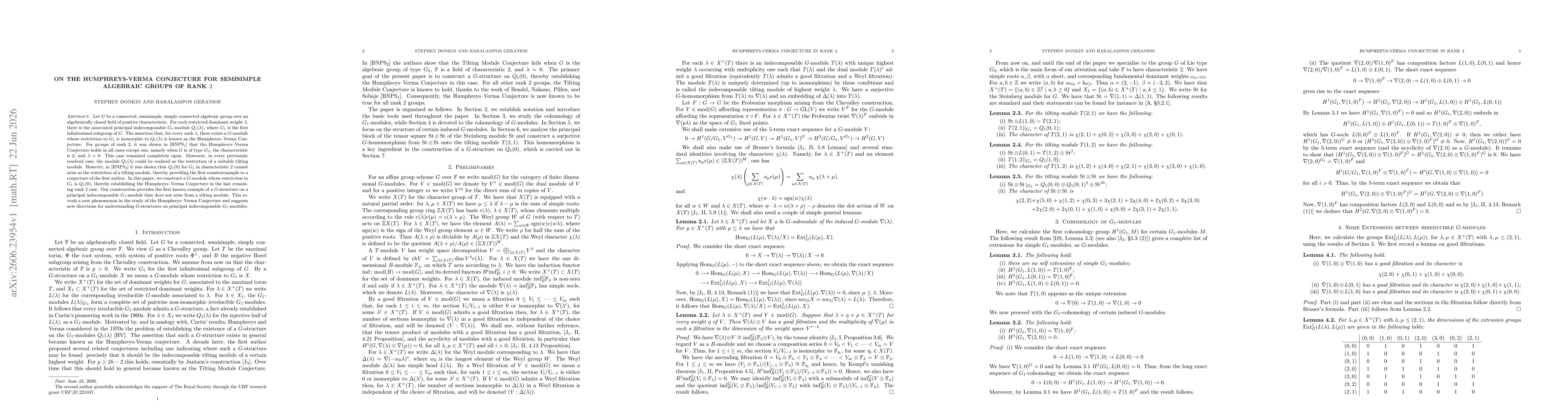 Thumbnail for On the Humphreys-Verma Conjecture for semisimple algebraic groups of rank $2$