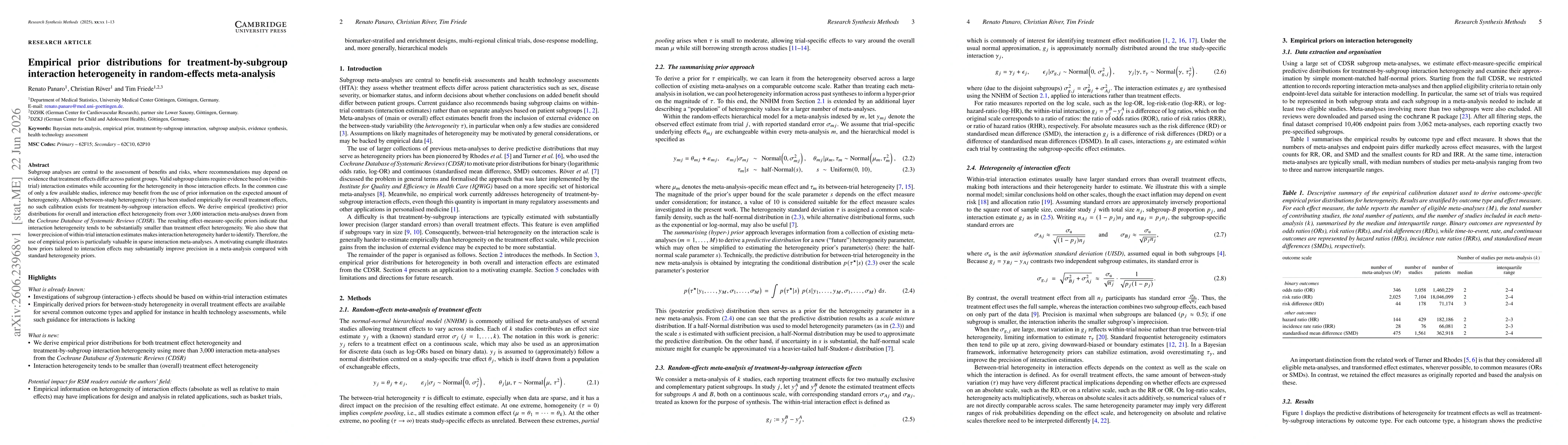 Thumbnail for Empirical prior distributions for treatment-by-subgroup interaction heterogeneity in random-effects meta-analysis