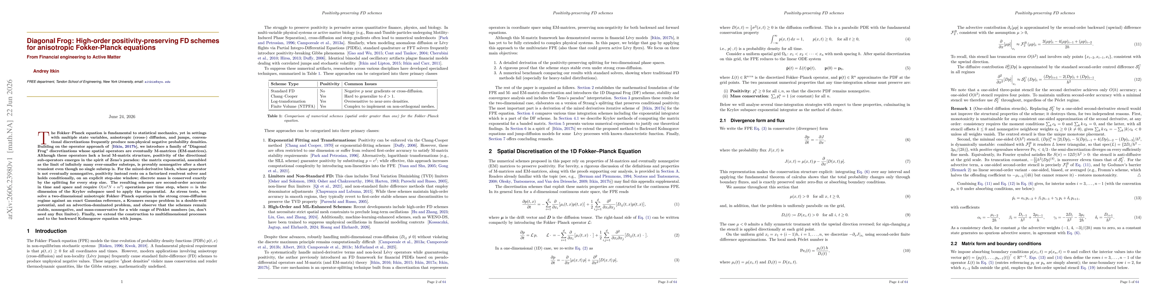 Thumbnail for Diagonal Frog: High-order positivity-preserving FD schemes for anisotropic Fokker-Planck equations