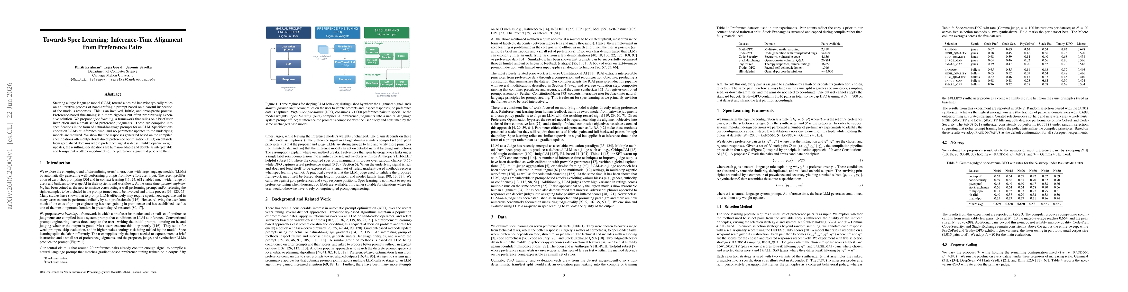 Thumbnail for Towards Spec Learning: Inference-Time Alignment from Preference Pairs