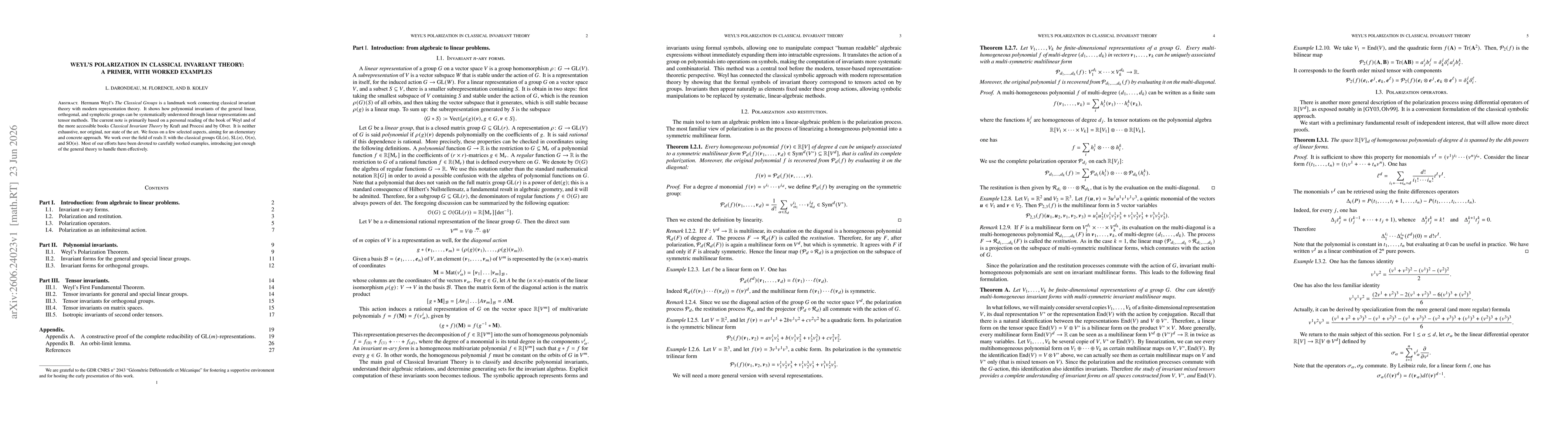 Thumbnail for Weyl's Polarization in Classical Invariant Theory: A Primer, with Worked Examples