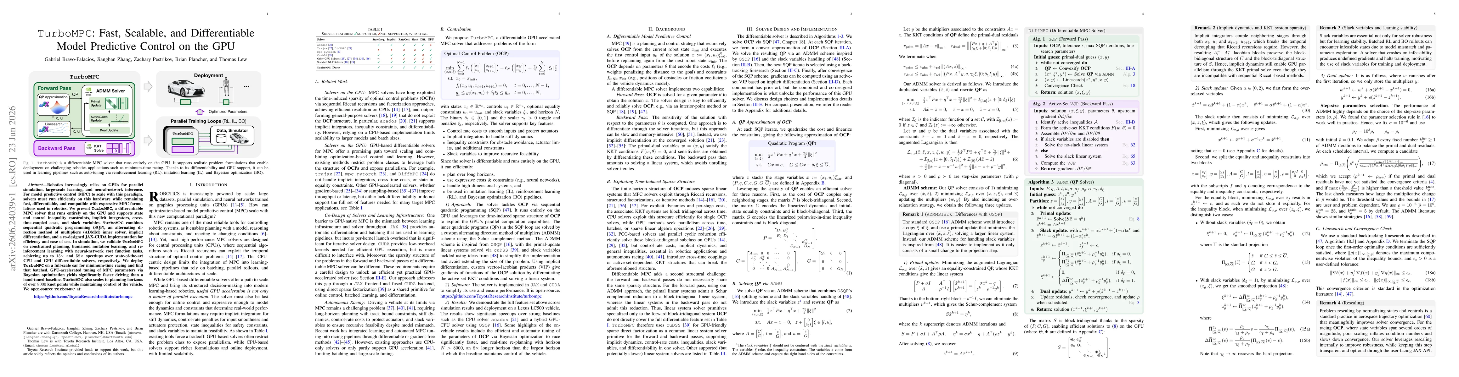 Thumbnail for TurboMPC: Fast, Scalable, and Differentiable Model Predictive Control on the GPU
