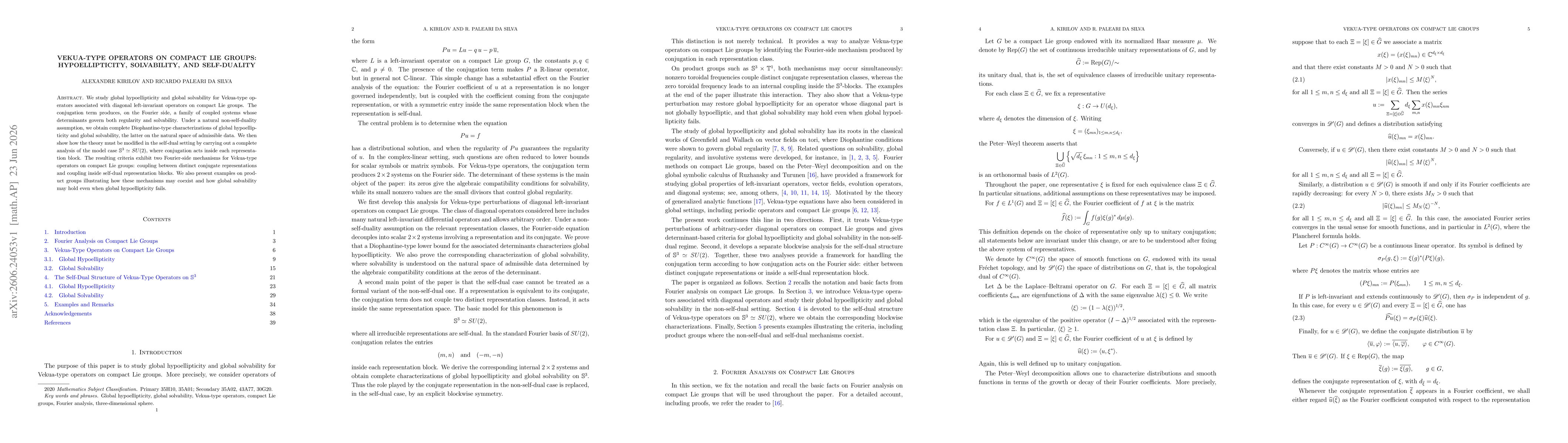 Thumbnail for Vekua-Type Operators on Compact Lie Groups: Hypoellipticity, Solvability, and Self-Duality