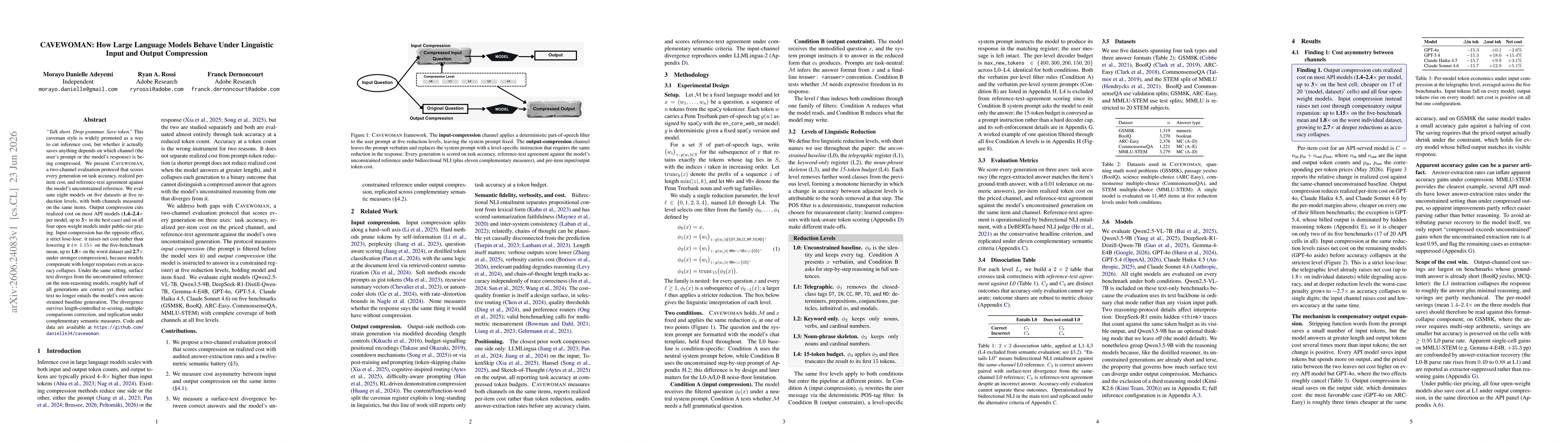 Thumbnail for CAVEWOMAN: How Large Language Models Behave Under Linguistic Input and Output Compression