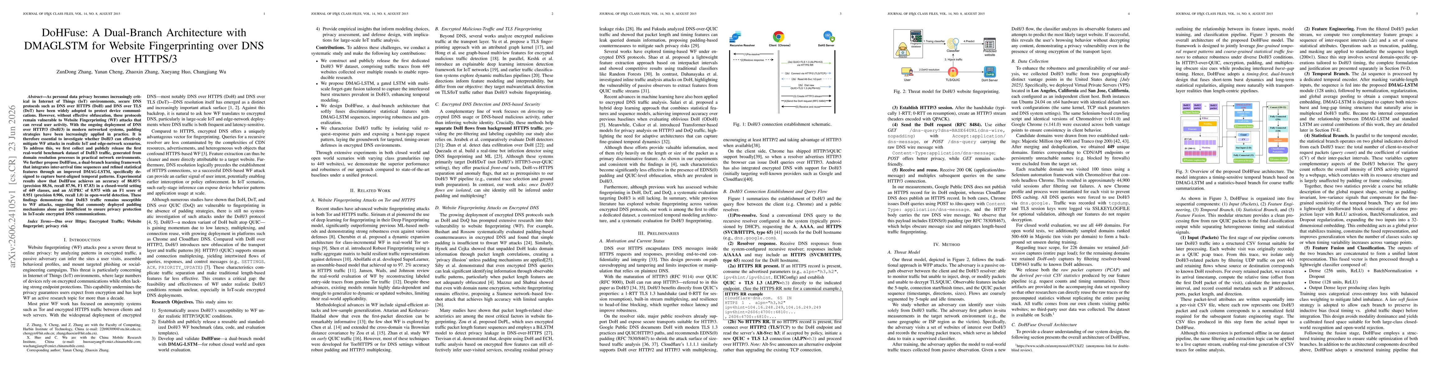 Thumbnail for DoHFuse: A Dual-Branch Architecture with DMAGLSTM for Website Fingerprinting over DNS over HTTPS/3