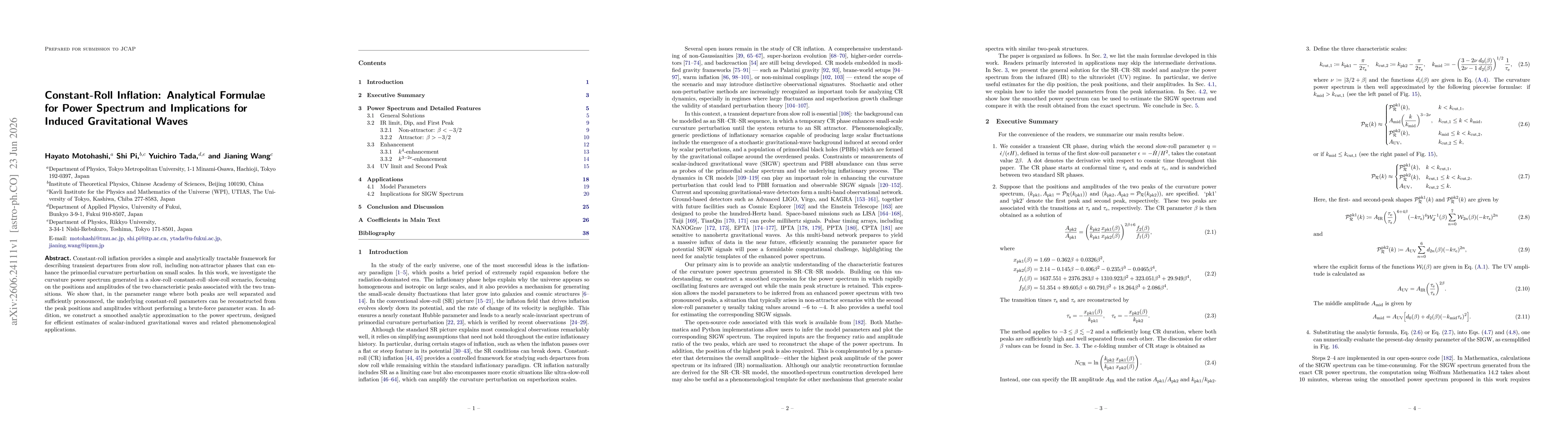 Thumbnail for Constant-Roll Inflation: Analytical Formulae for Power Spectrum and Implications for Induced Gravitational Waves