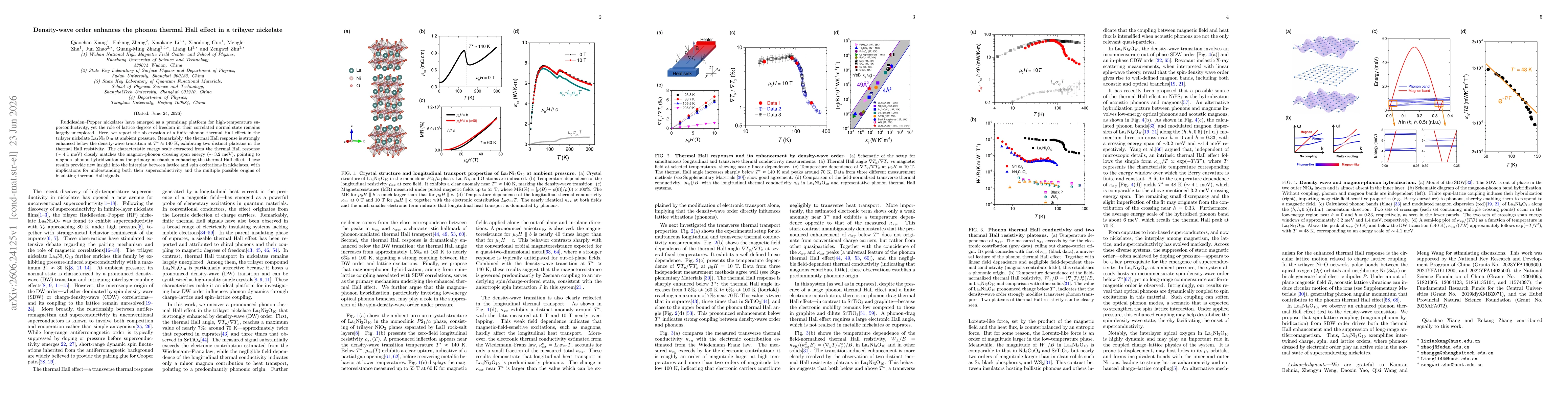 Thumbnail for Density-wave order enhances the phonon thermal Hall effect in a trilayer nickelate