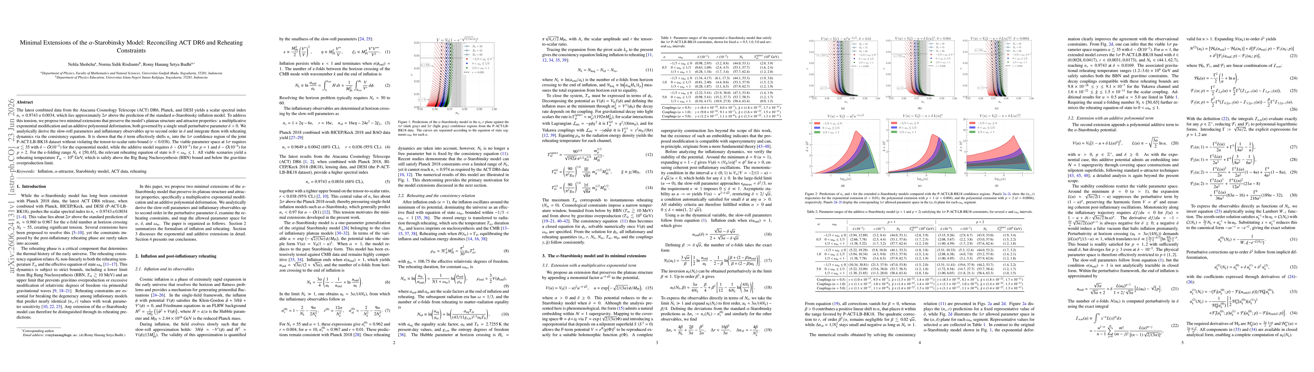 Thumbnail for Minimal Extensions of the $α$-Starobinsky Model: Reconciling ACT DR6 and Reheating Constraints
