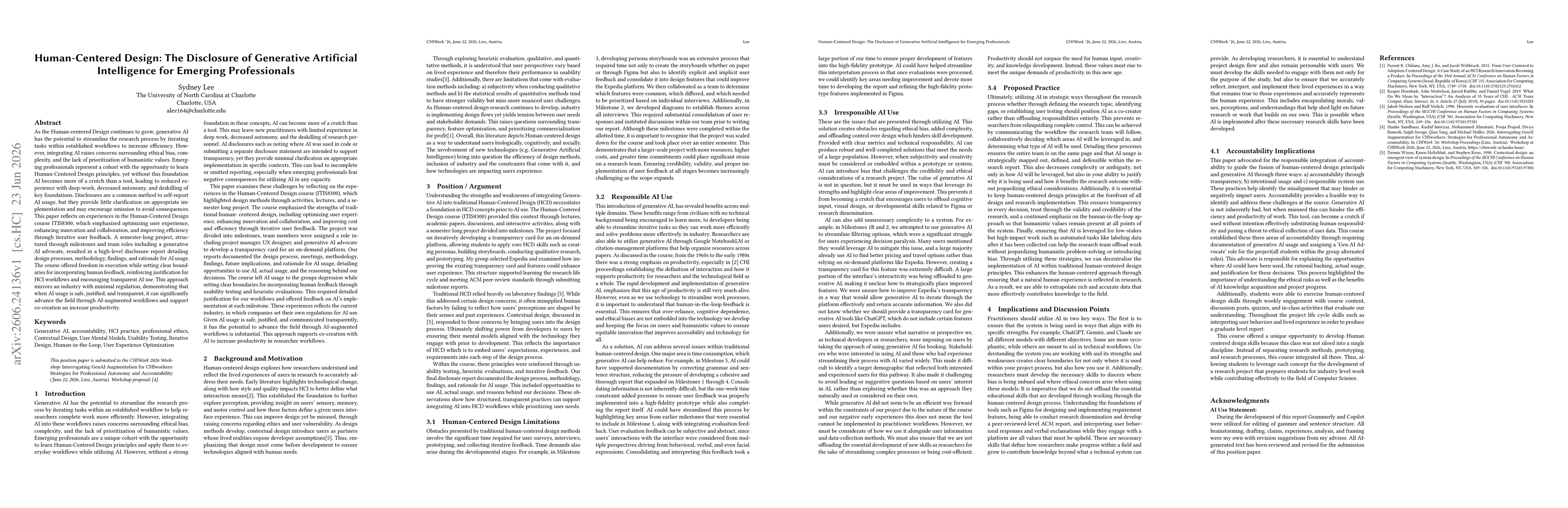 Thumbnail for Human-Centered Design: The Disclosure of Generative Artificial Intelligence for Emerging Professionals