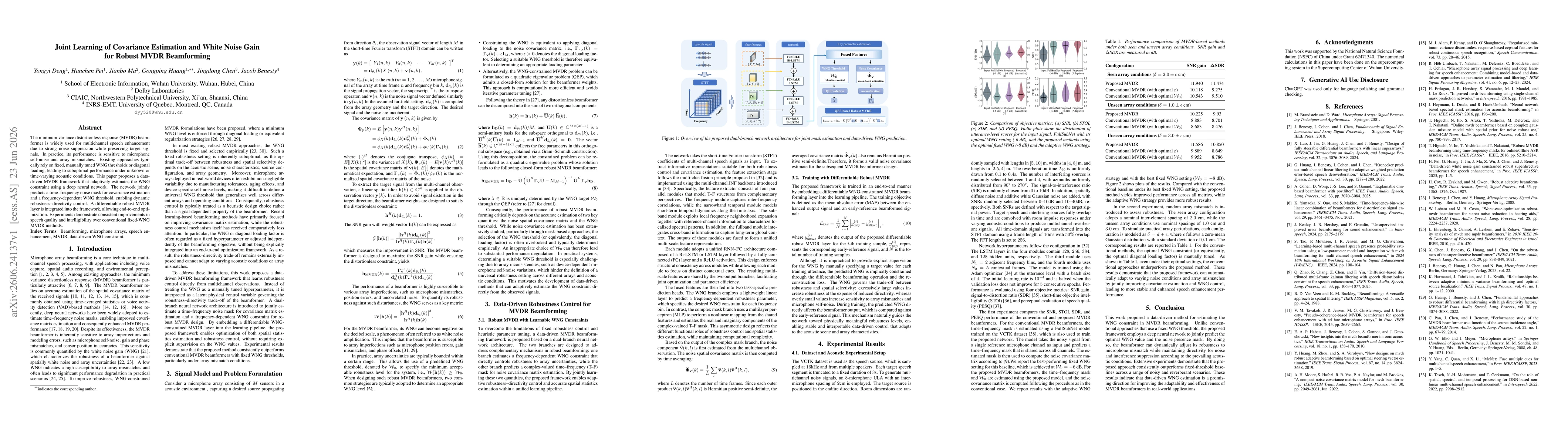 Thumbnail for Joint Learning of Covariance Estimation and White Noise Gain for Robust MVDR Beamforming