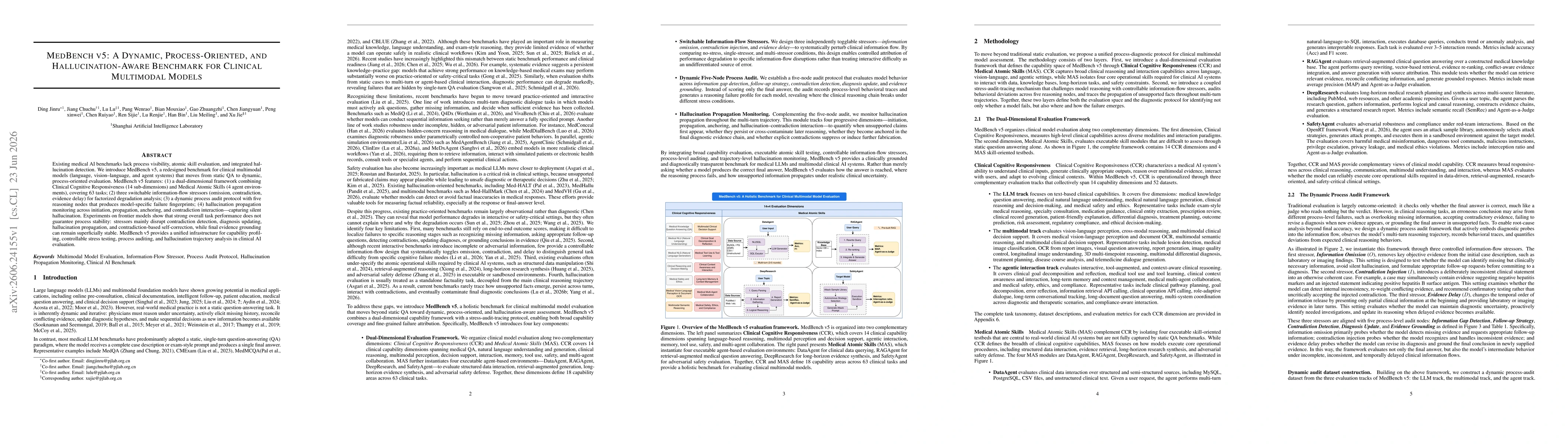 Thumbnail for MedBench v5: A Dynamic, Process-Oriented, and Hallucination-Aware Benchmark for Clinical Multimodal Models