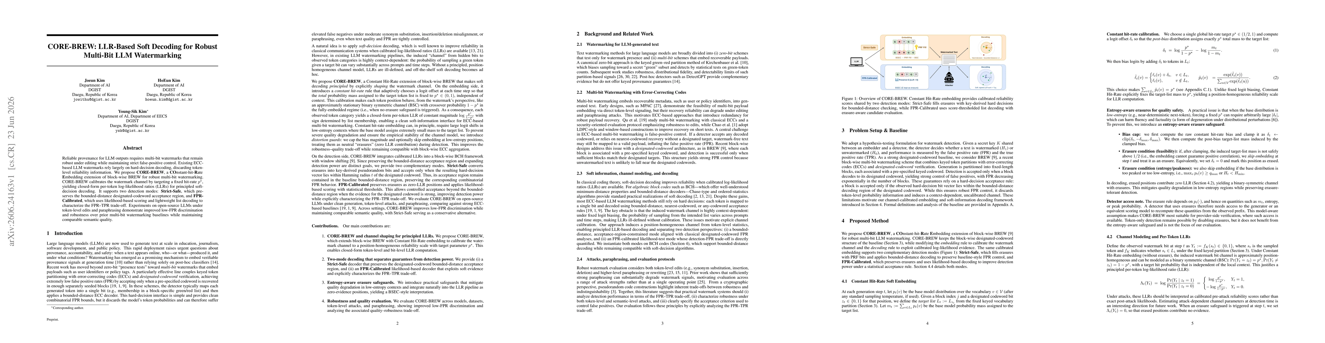 Thumbnail for CORE-BREW: LLR-Based Soft Decoding for Robust Multi-Bit LLM Watermarking