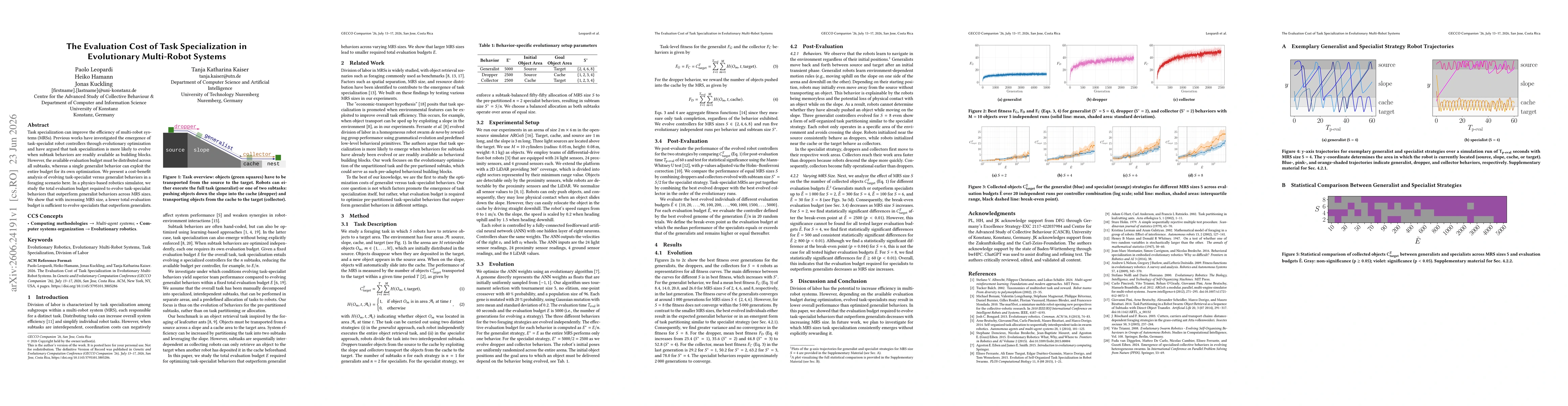Thumbnail for The Evaluation Cost of Task Specialization in Evolutionary Multi-Robot Systems