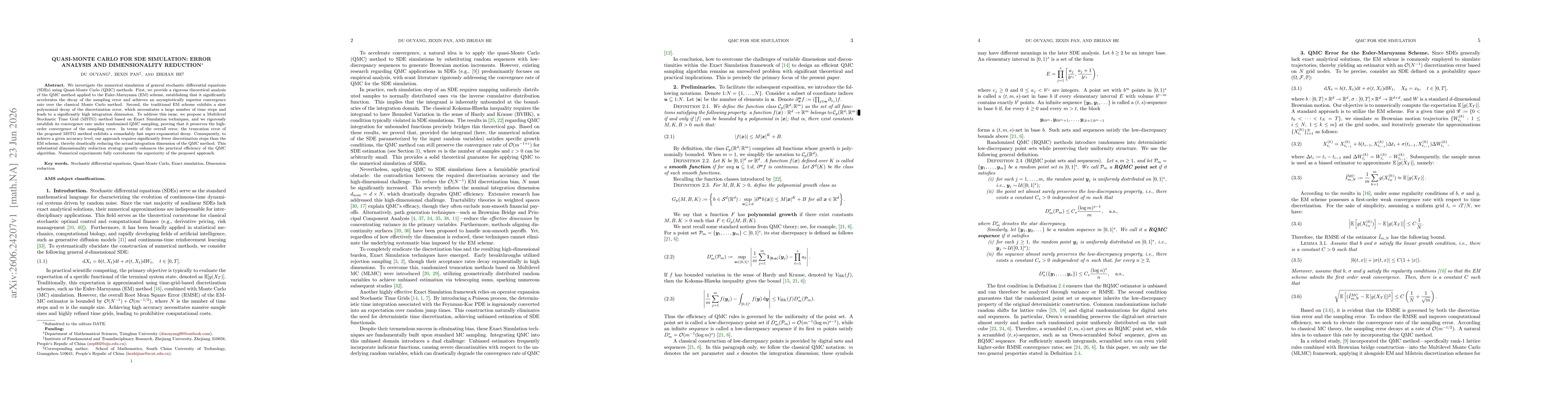 Thumbnail for Quasi-Monte Carlo for SDE Simulation: Error Analysis and Dimensionality Reduction