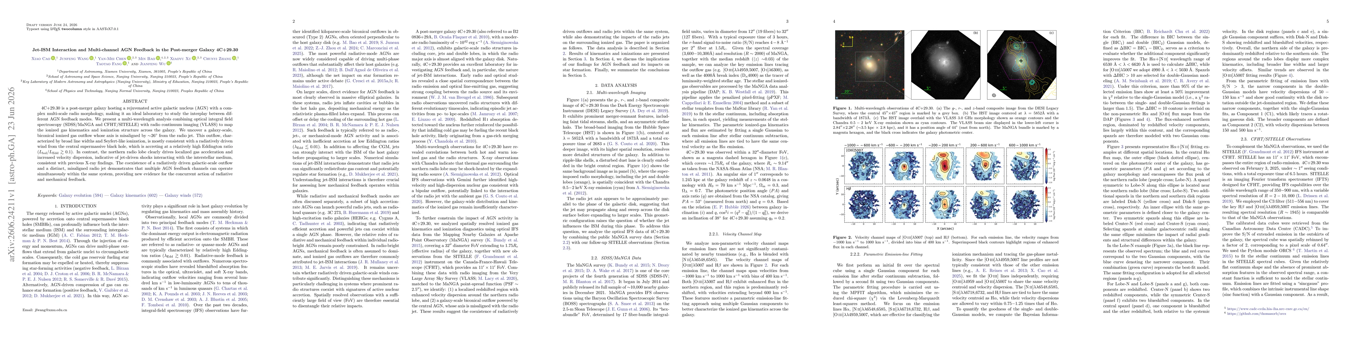 Thumbnail for Jet-ISM Interaction and Multi-channel AGN Feedback in the Post-merger Galaxy 4C+29.30
