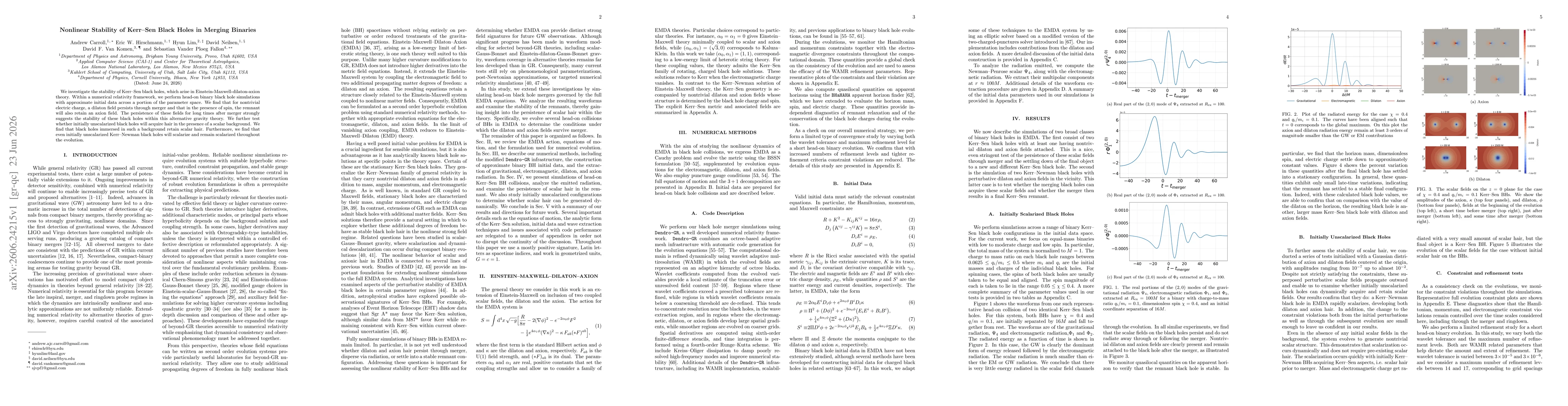 Thumbnail for Nonlinear Stability of Kerr-Sen Black Holes in Merging Binaries