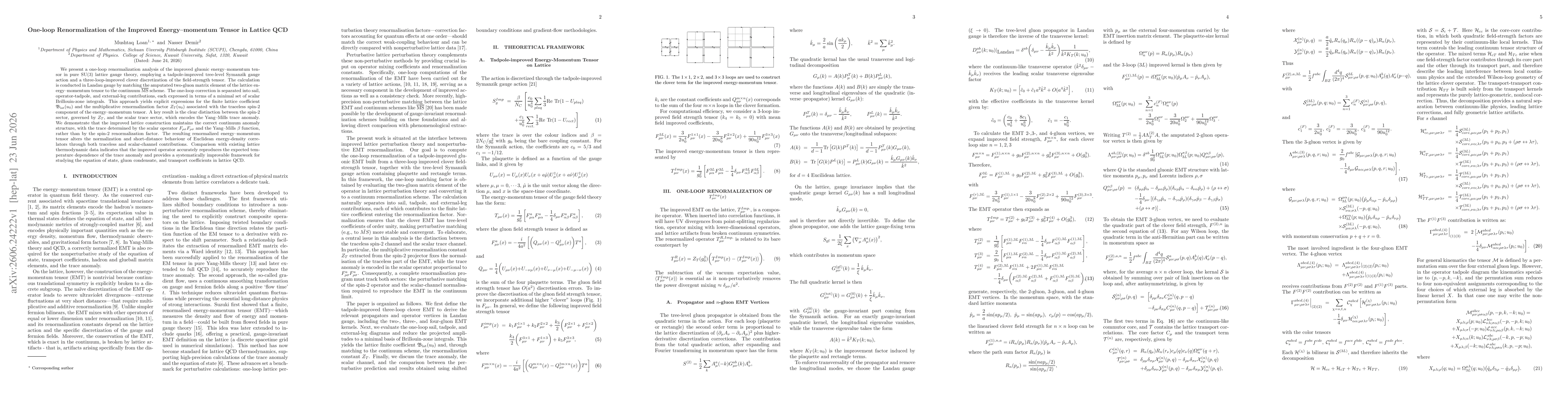 Thumbnail for One-Loop Renormalization of the Improved Energy-Momentum Tensor in Lattice QCD