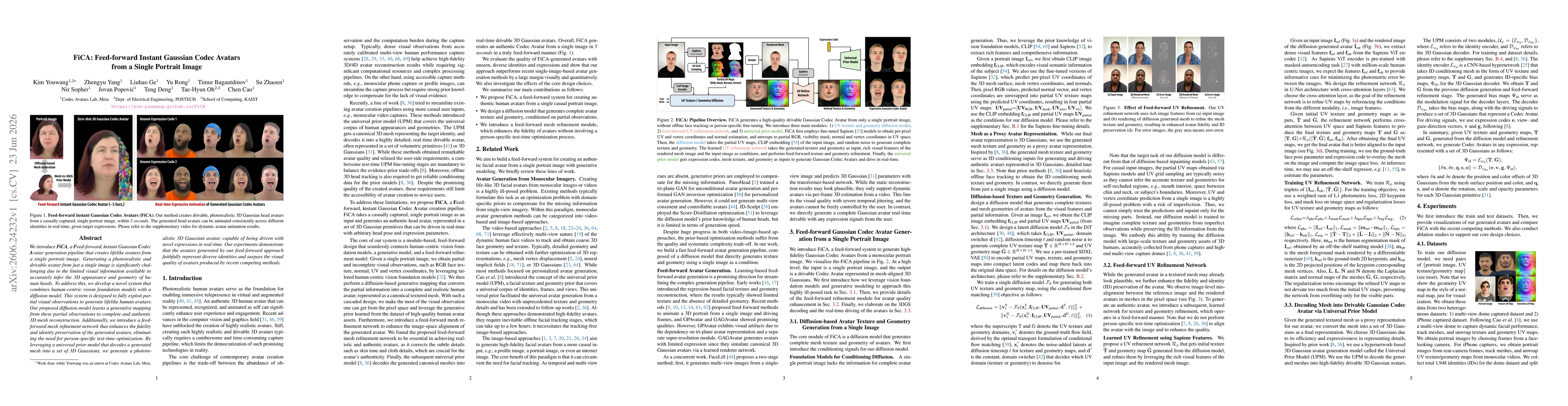 Thumbnail for FiCA: Feed-forward instant Gaussian Codec Avatars from a Single Portrait Image