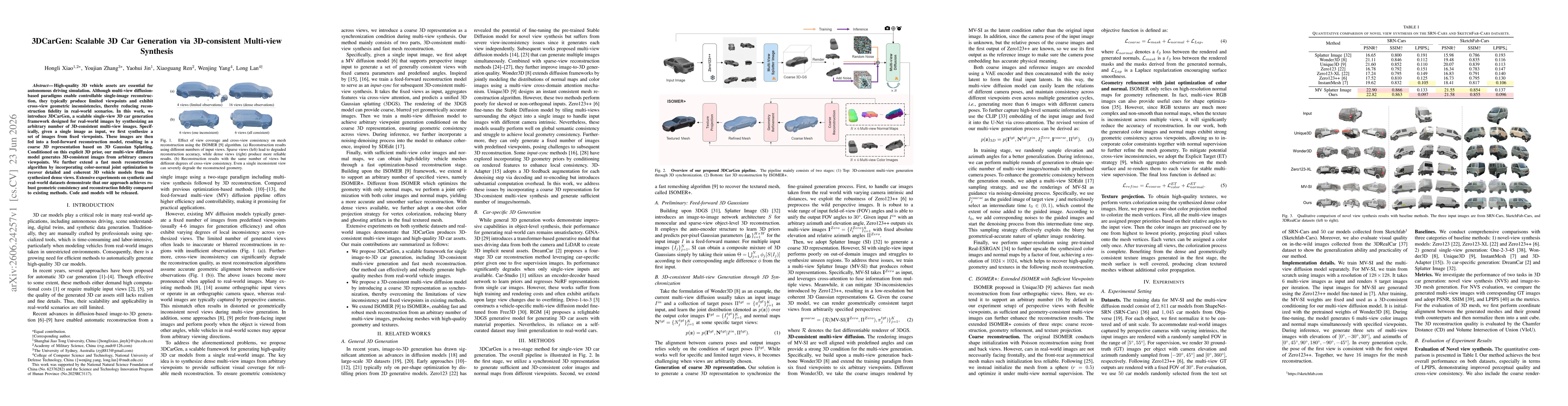 Thumbnail for 3DCarGen: Scalable 3D Car Generation via 3D-consistent Multi-view Synthesis