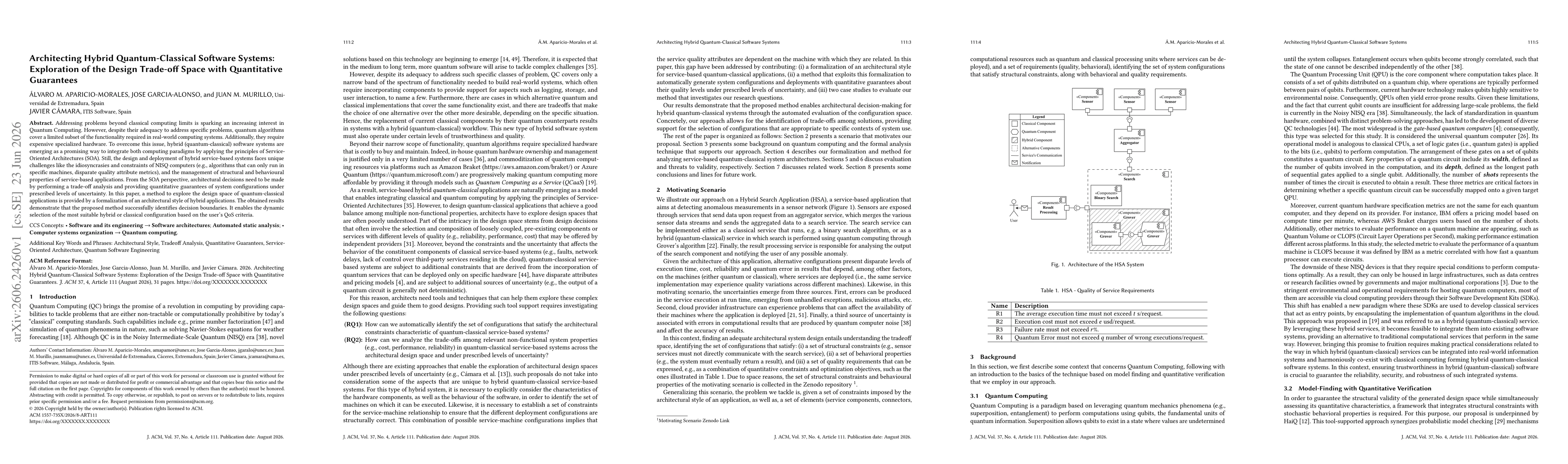 Thumbnail for Architecting Hybrid Quantum-Classical Software Systems: Exploration of the Design Trade-off Space with Quantitative Guarantees
