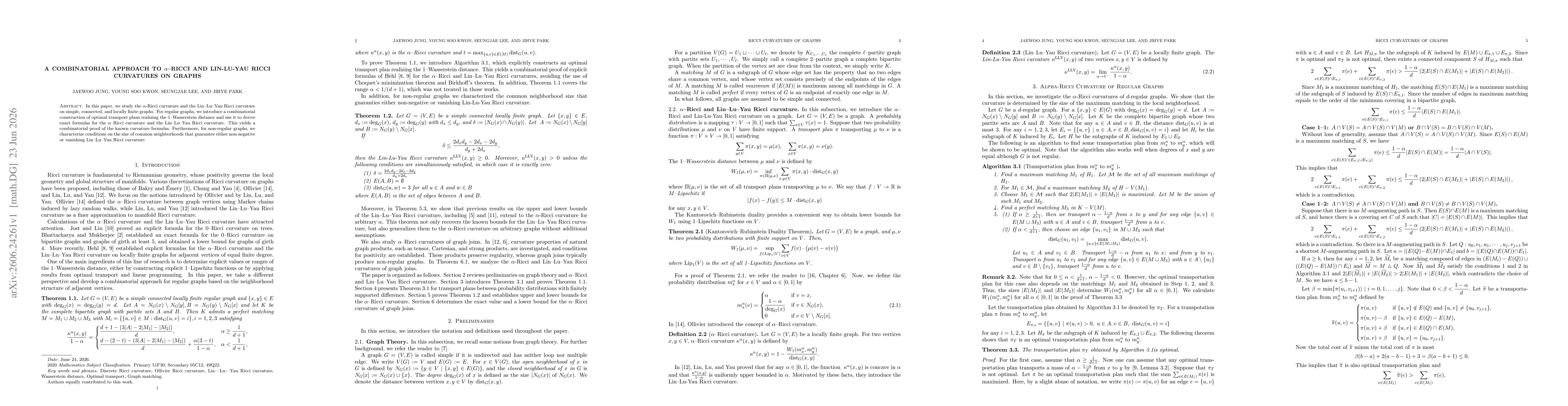 Thumbnail for A combinatorial Approach to $α$-Ricci and Lin-Lu-Yau Ricci curvatures on Graphs