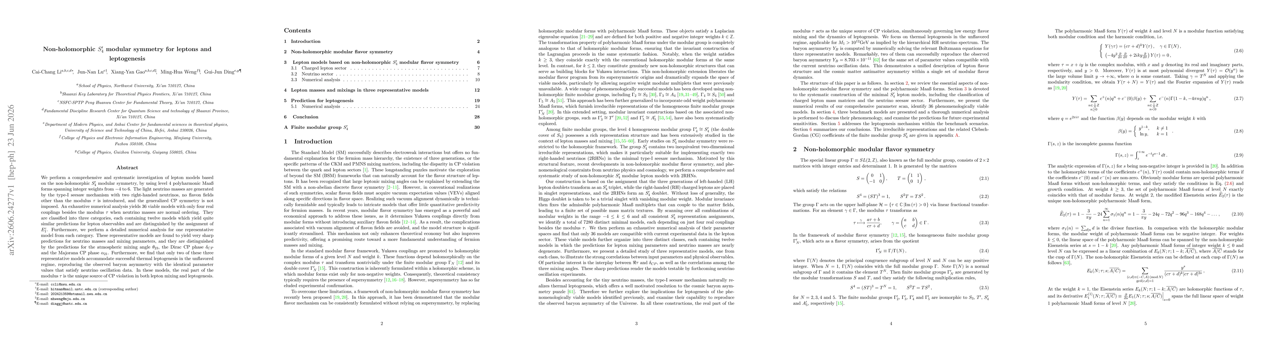 Thumbnail for Non-holomorphic $S^{\prime}_{4}$ modular symmetry for leptons and leptogenesis
