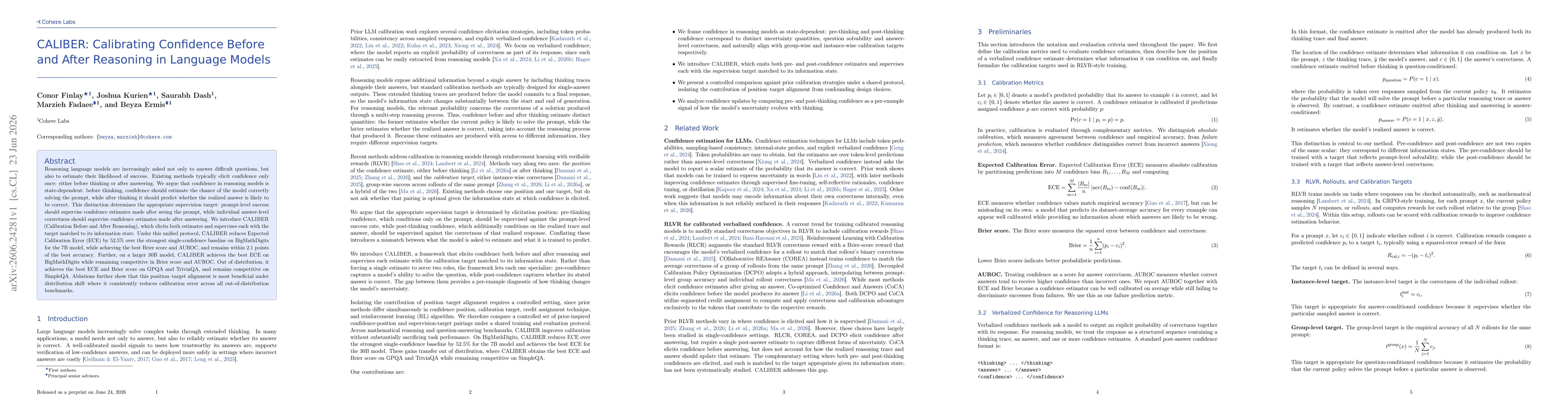 Thumbnail for CALIBER: Calibrating Confidence Before and After Reasoning in Language Models
