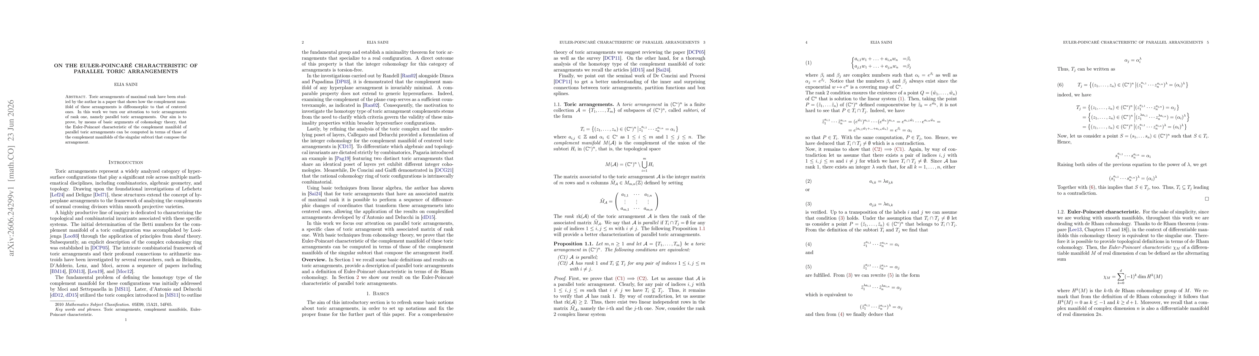 Thumbnail for On the Euler-Poincaré characteristic of parallel toric arrangements