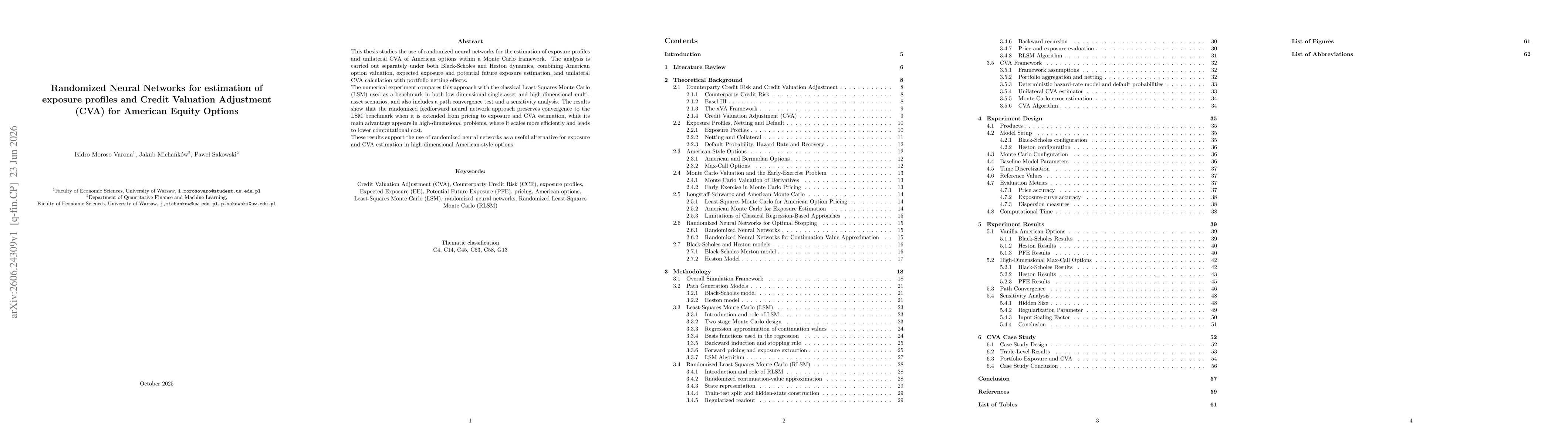Thumbnail for Randomized Neural Networks for estimation of exposure profiles and Credit Valuation Adjustment (CVA) for American Equity Options