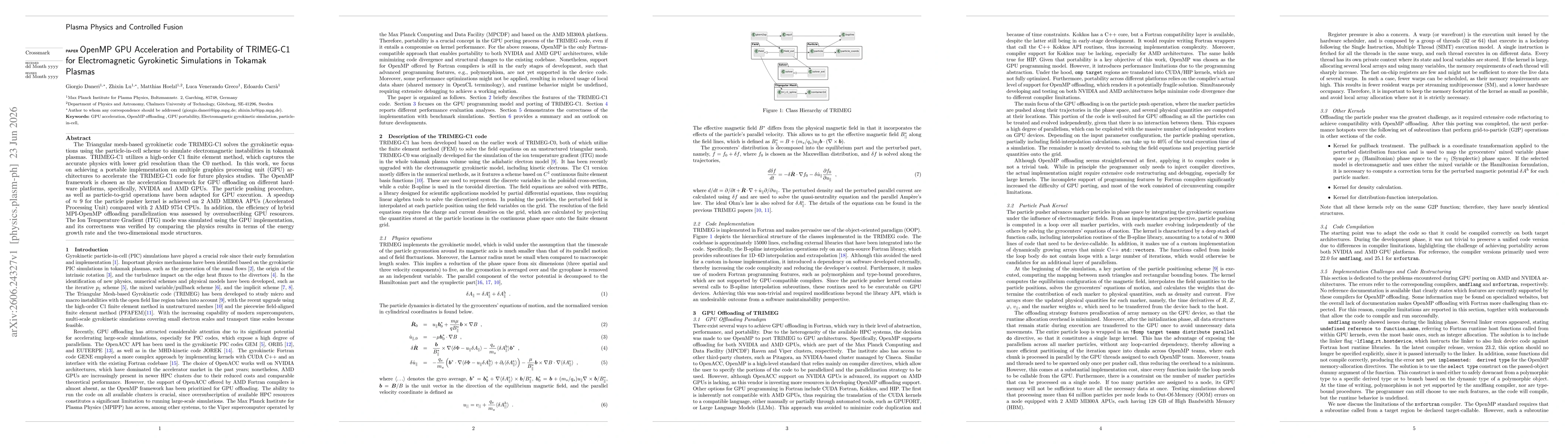 Thumbnail for OpenMP GPU Acceleration and Portability of TRIMEG-C1 for Electromagnetic Gyrokinetic Simulations in Tokamak Plasmas