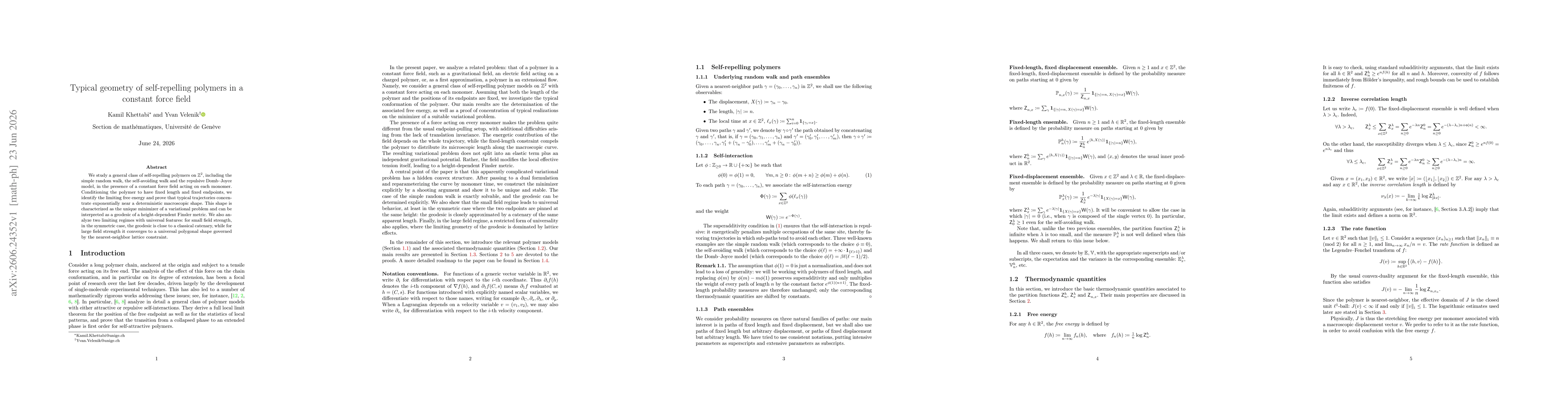 Thumbnail for Typical geometry of self-repelling polymers in a constant force field