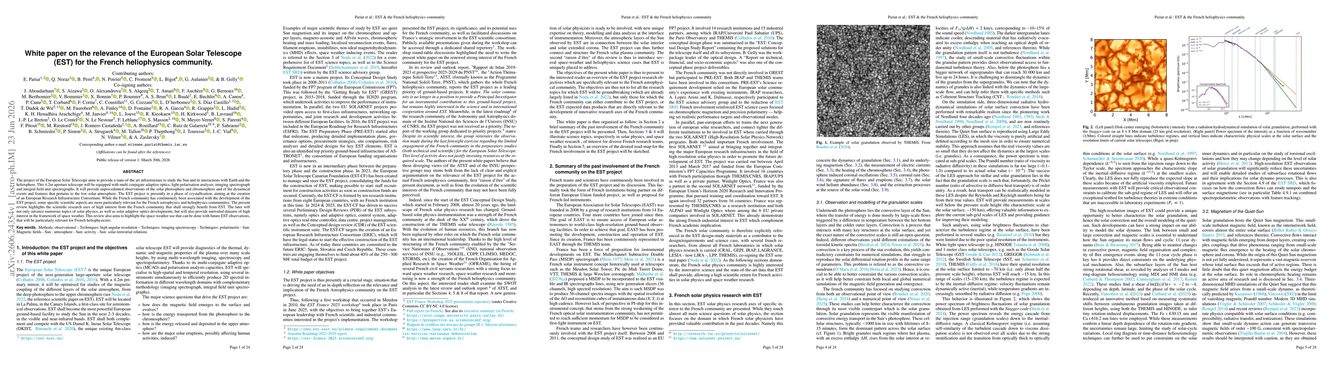 Thumbnail for White paper on the relevance of the European Solar Telescope (EST) for the French heliophysics