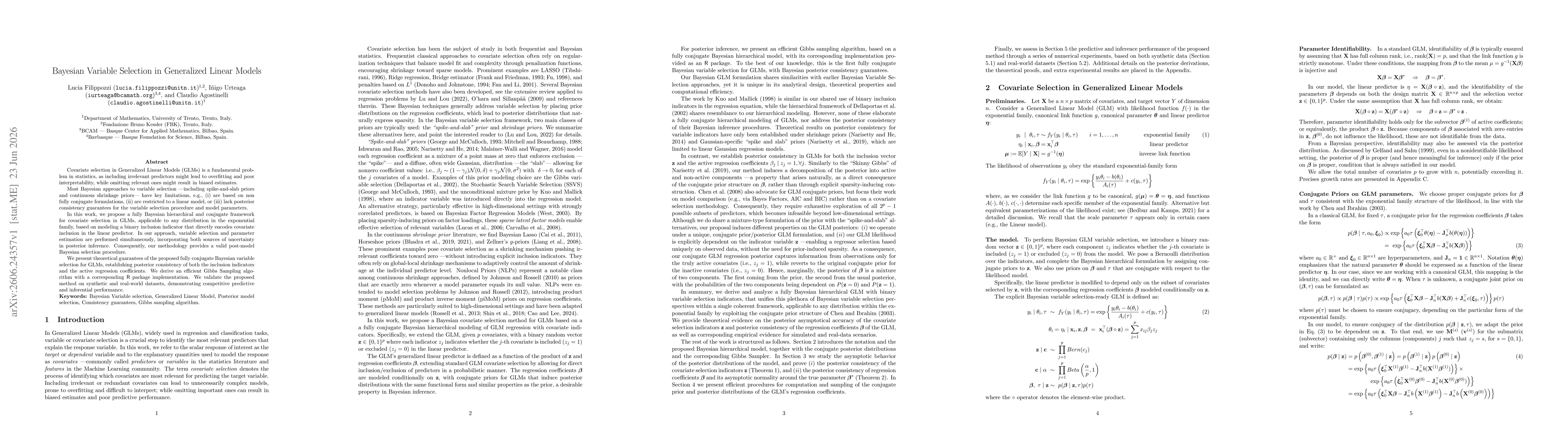 Thumbnail for Bayesian Variable Selection in Generalized Linear Models
