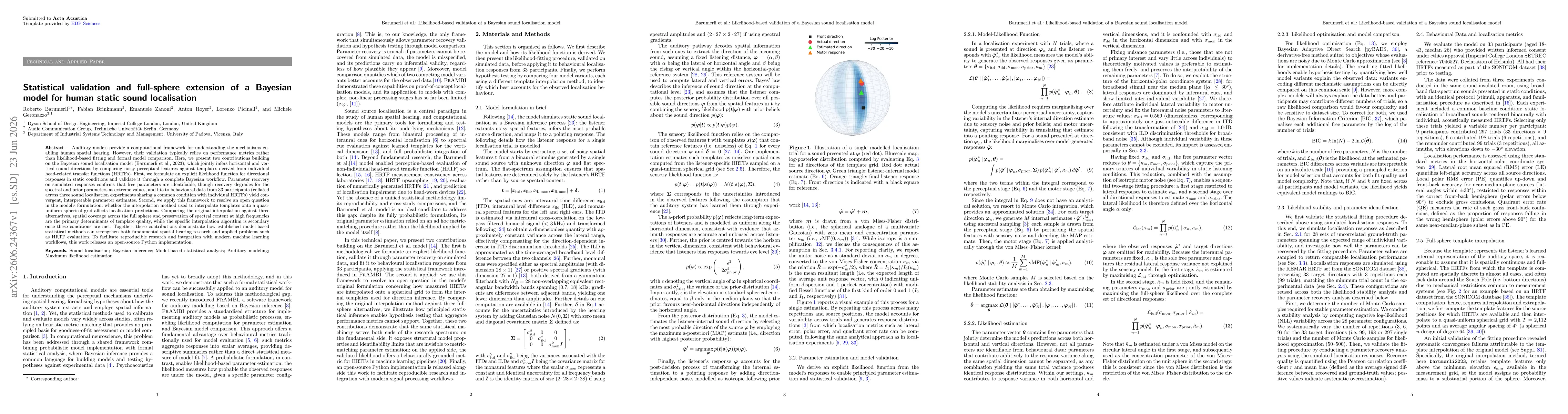 Thumbnail for Statistical validation and full-sphere extension of a Bayesian model for human static sound localisation