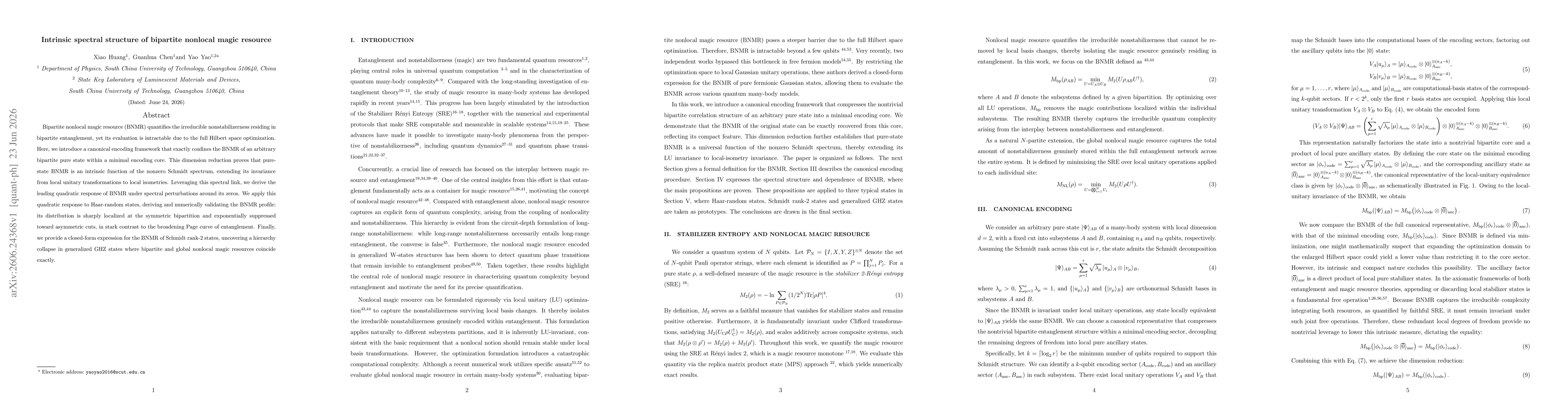 Thumbnail for Intrinsic spectral structure of bipartite nonlocal magic resource