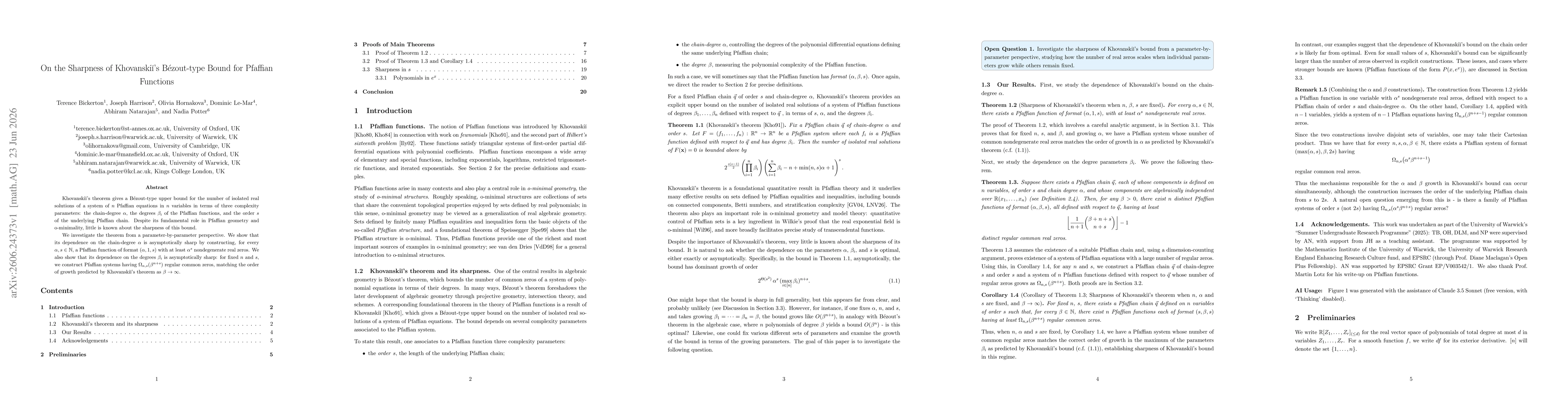 Thumbnail for On the Sharpness of Khovanskii's Bezout-type Bound for Pfaffian Functions
