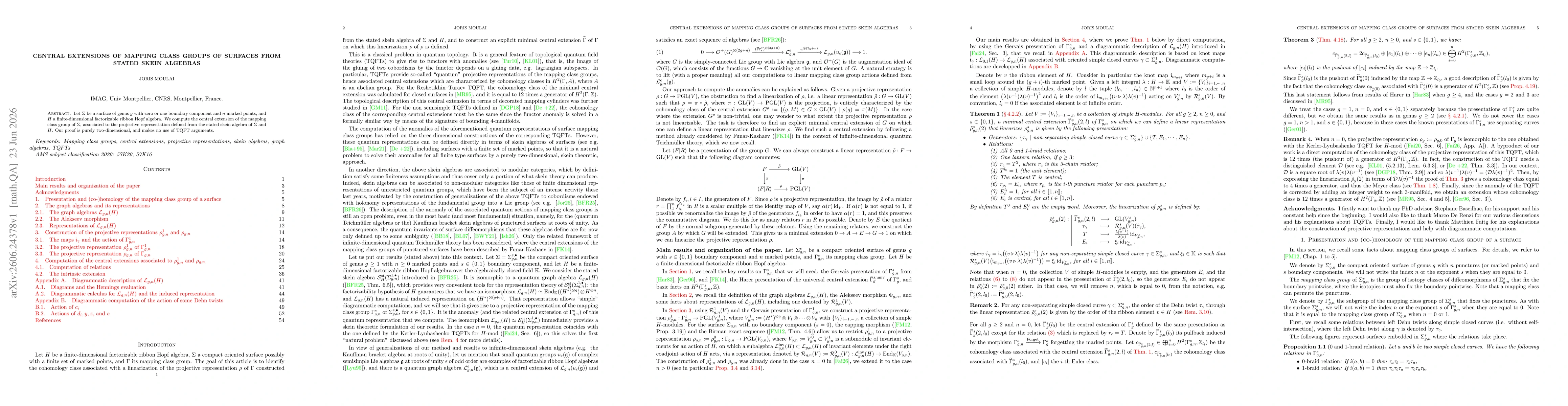 Thumbnail for Central extensions of mapping class groups of surfaces from stated skein algebras