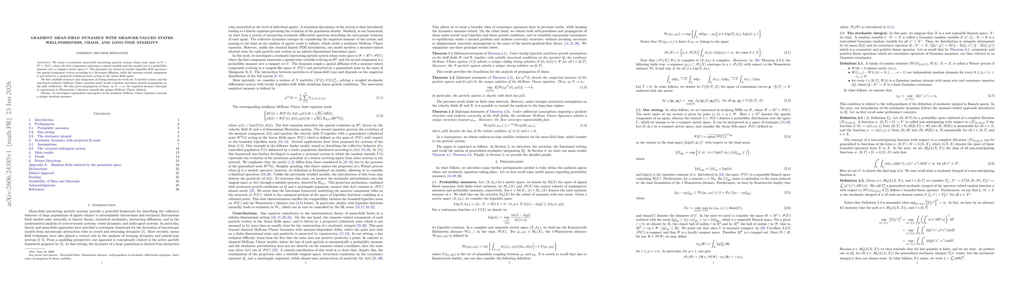 Thumbnail for Gradient Mean-Field Dynamics with Measure-Valued States: Well-Posedness, Chaos, and Long-Time Stability