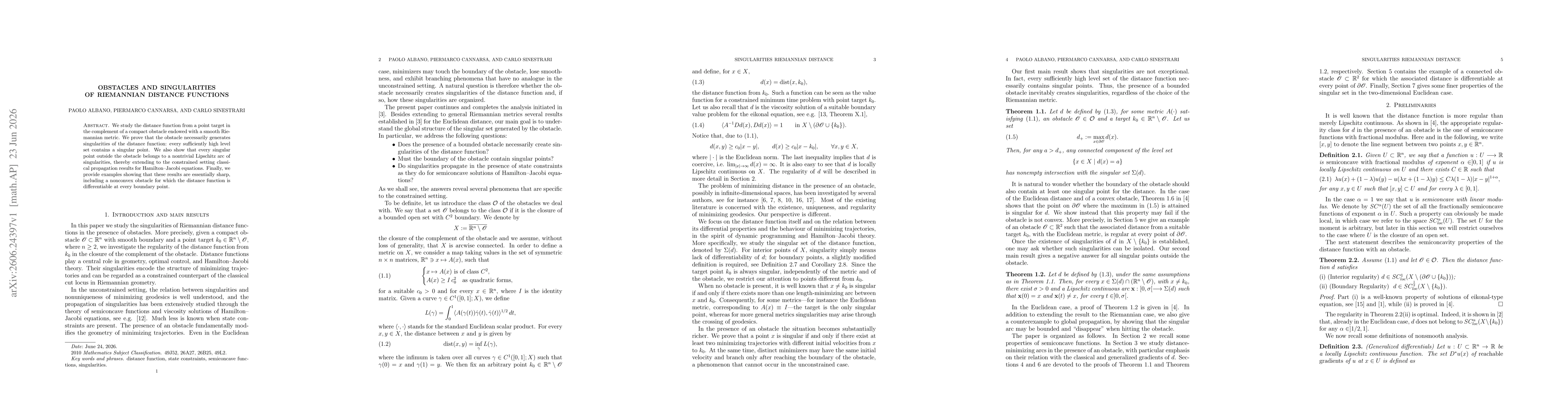 Thumbnail for Obstacles and Singularities of Riemannian Distance Functions