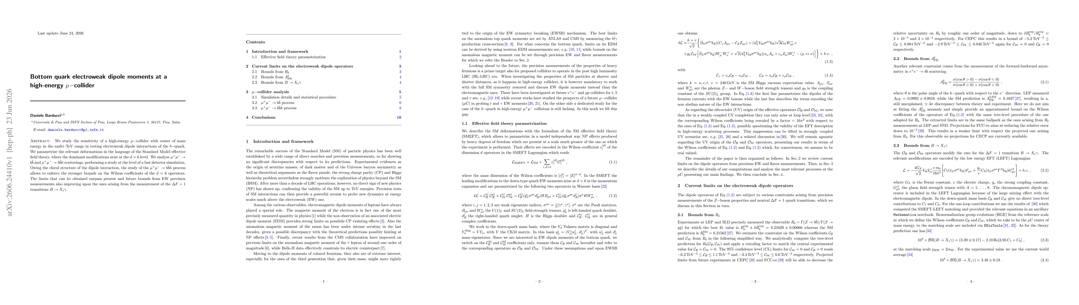 Thumbnail for Bottom quark electroweak dipole moments at a high-energy $μ-$collider