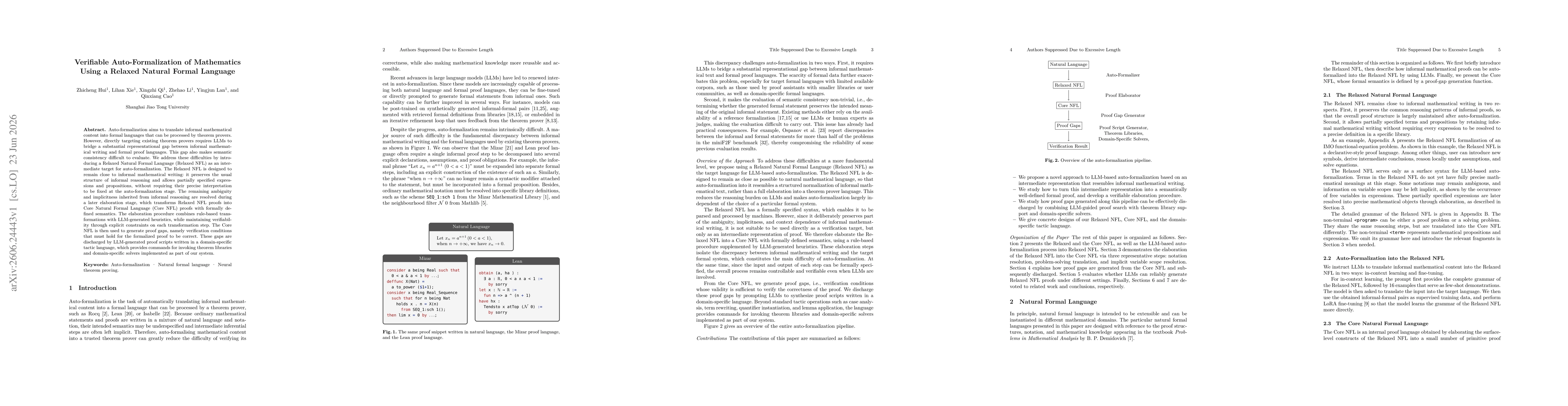 Thumbnail for Verifiable Auto-Formalization of Mathematics Using a Relaxed Natural Formal Language