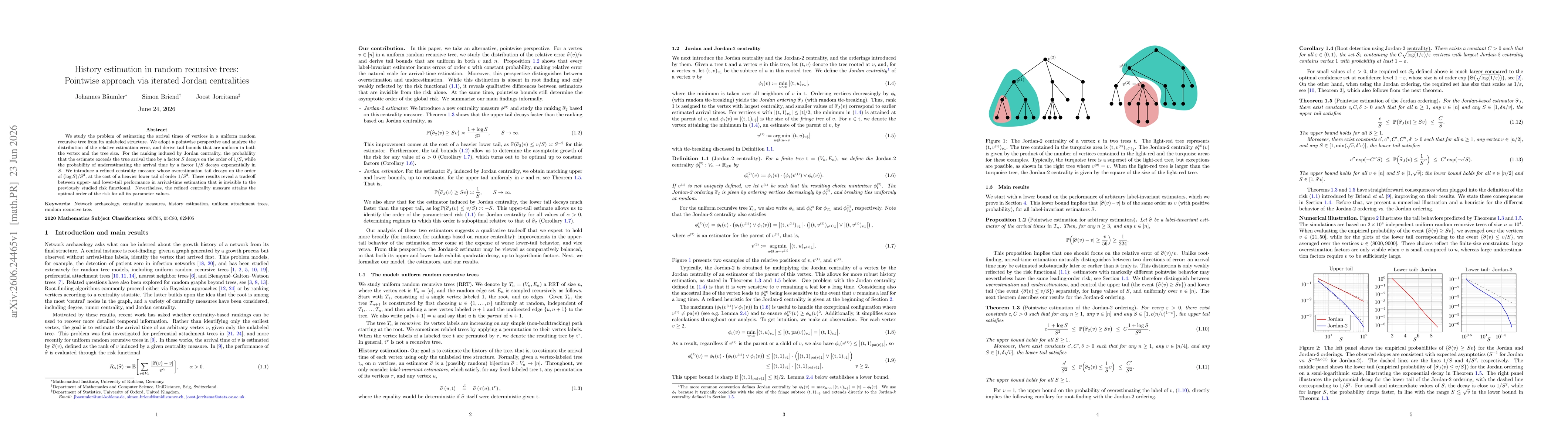 Thumbnail for History estimation in random recursive trees: Pointwise approach via iterated Jordan centralities