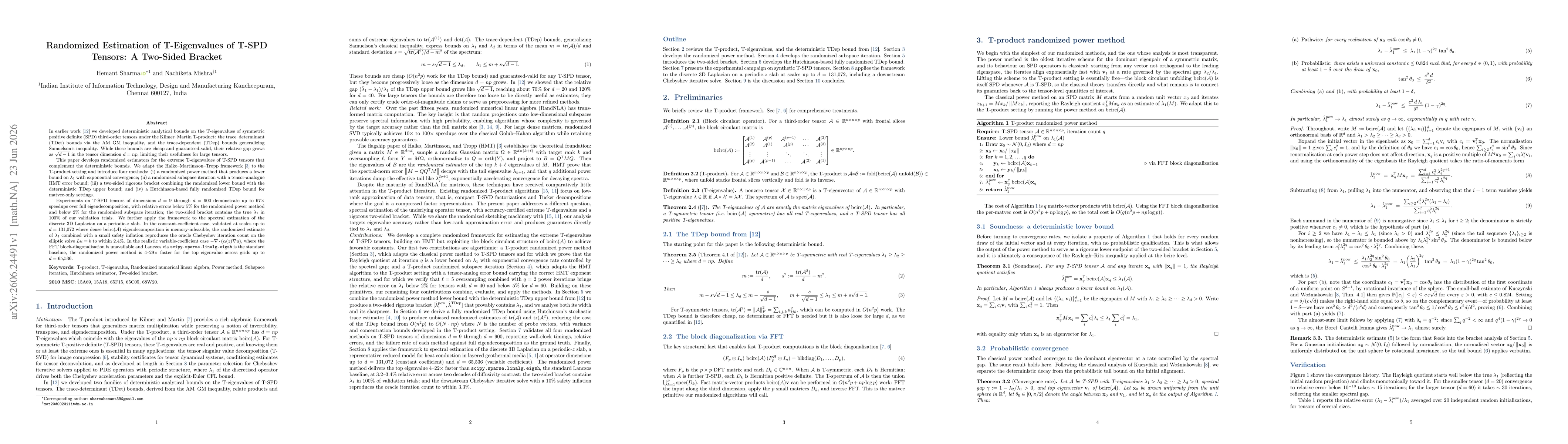 Thumbnail for Randomized Estimation of T-Eigenvalues of T-SPD Tensors: A Two-Sided Bracket