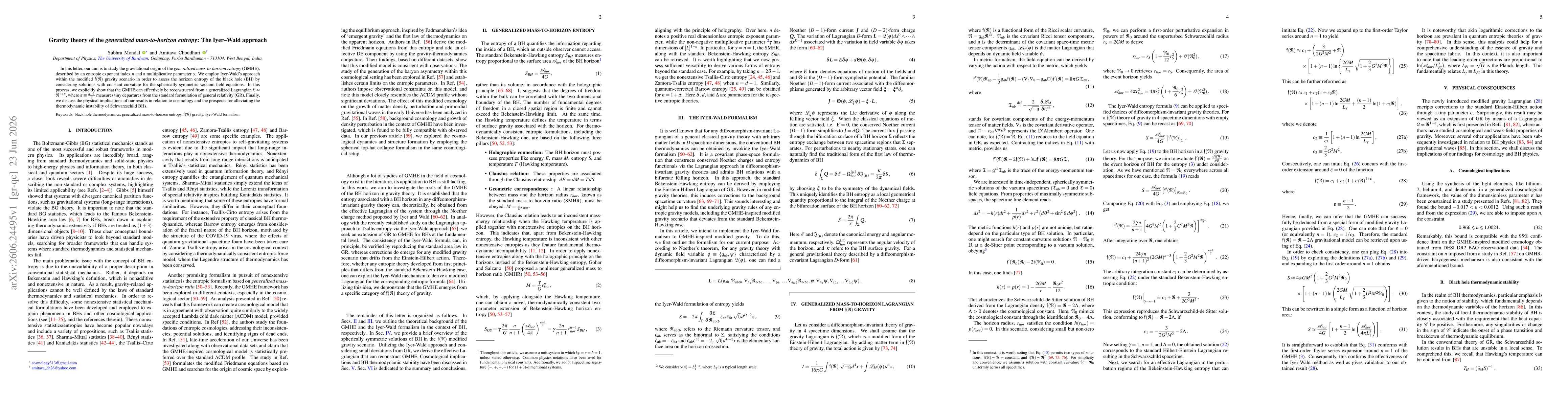 Thumbnail for Gravity theory of the generalized mass to horizon entropy The Iyer Wald approach