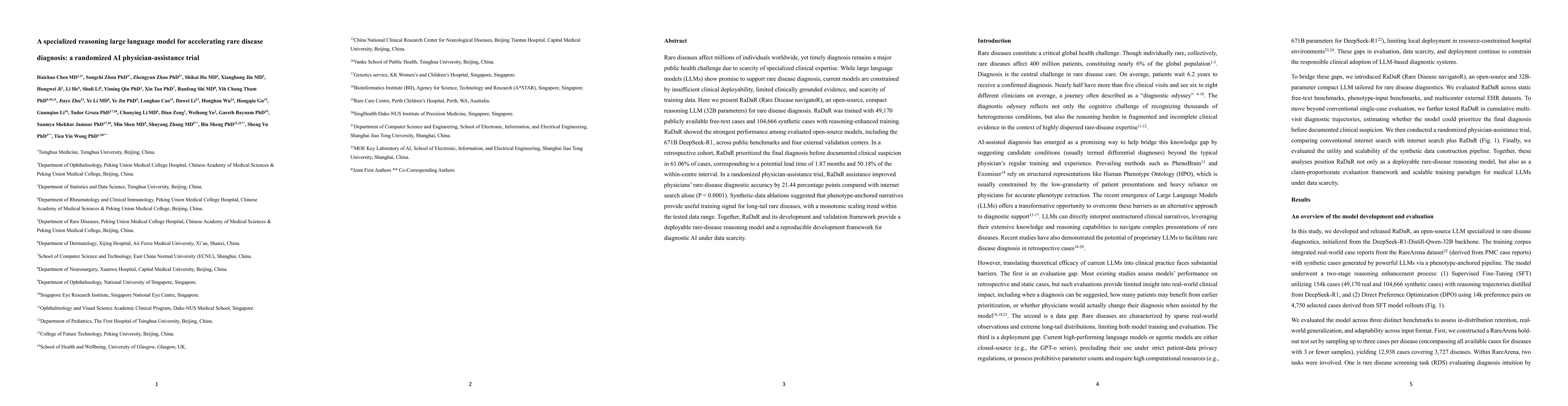 Thumbnail for A specialized reasoning large language model for accelerating rare disease diagnosis: a randomized AI physician assistance trial