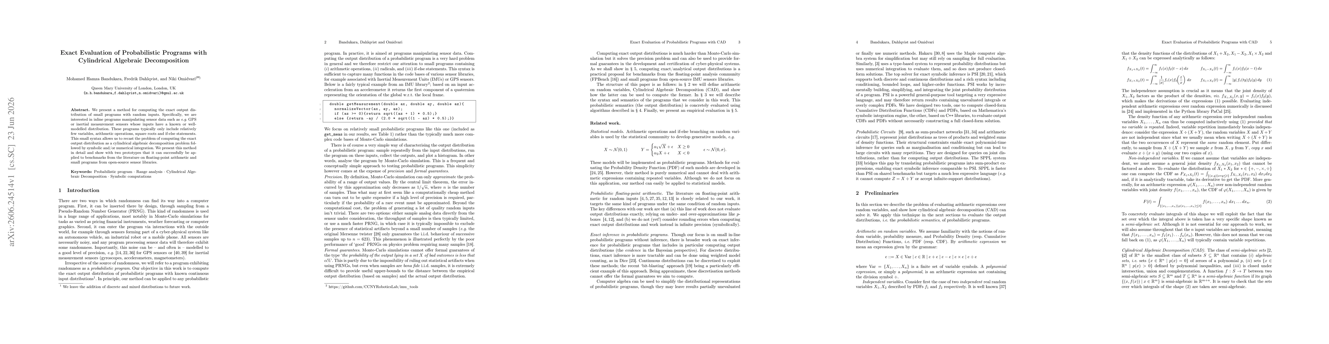 Thumbnail for Exact Evaluation of Probabilistic Programs with Cylindrical Algebraic Decomposition