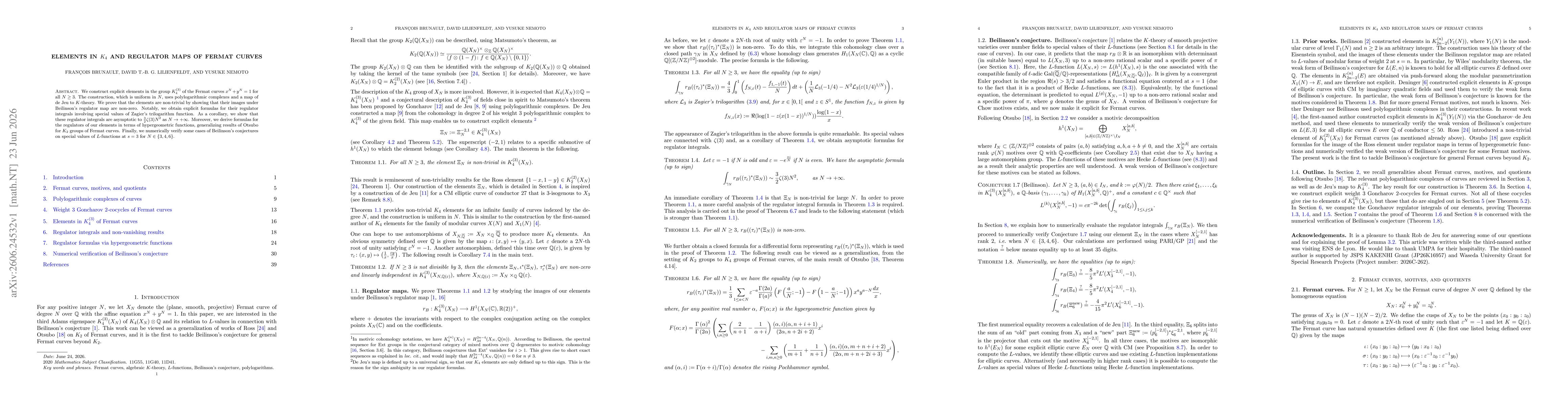 Thumbnail for Elements in $K_4$ and regulator maps of Fermat curves