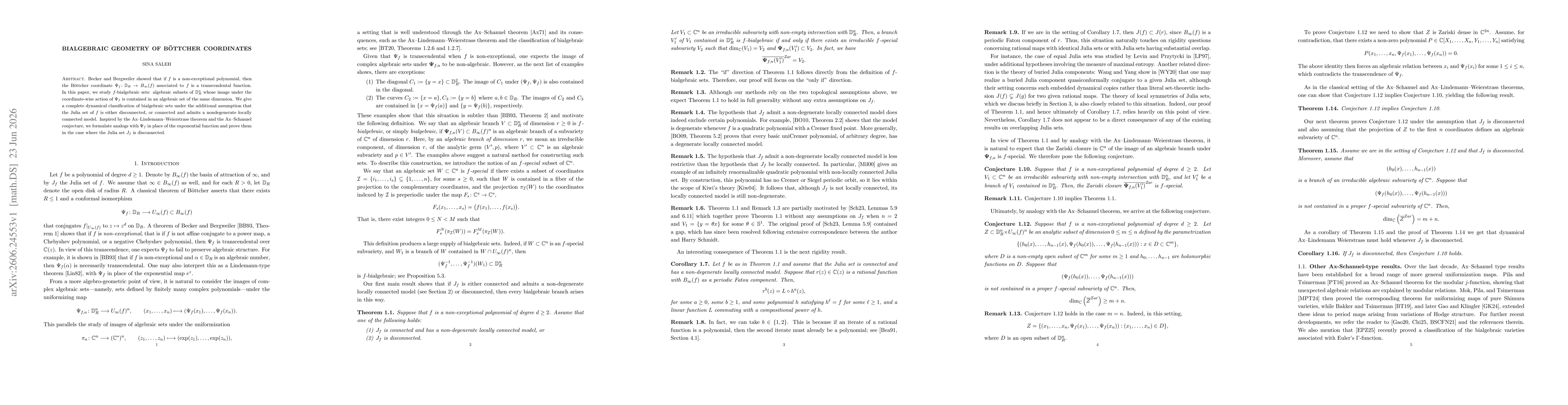 Thumbnail for Bialgebraic geometry of Böttcher coordinates