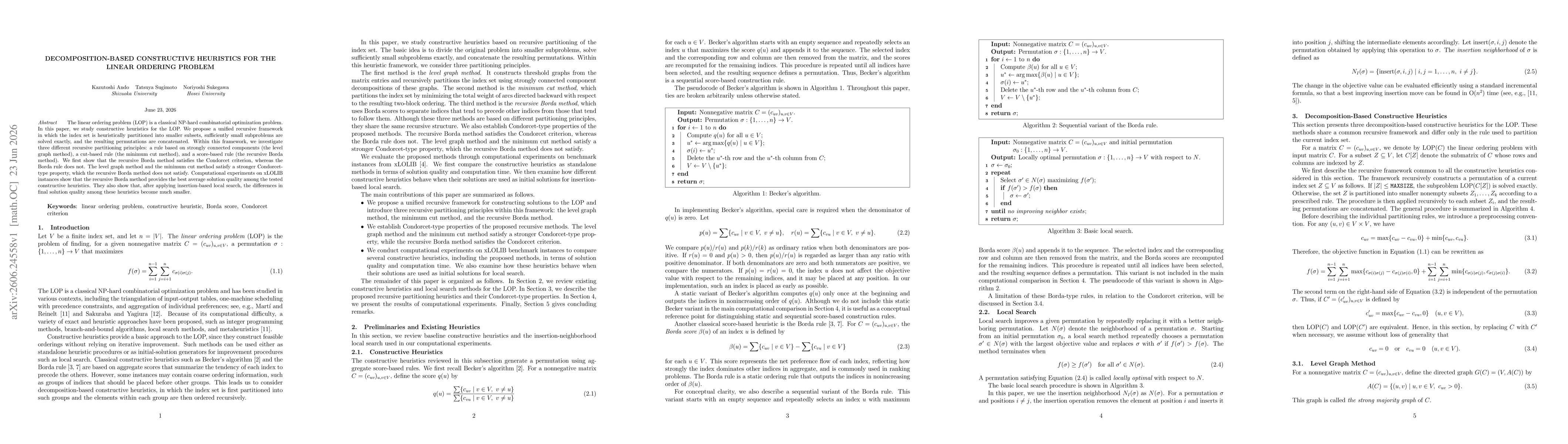 Thumbnail for Decomposition-Based Constructive Heuristics for the Linear Ordering Problem