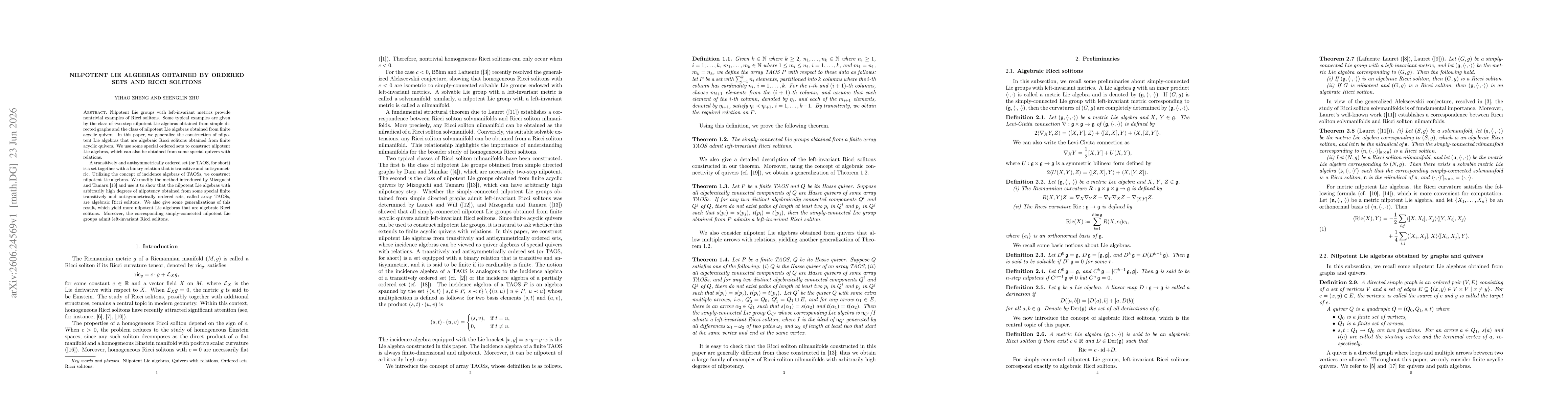 Thumbnail for Nilpotent Lie algebras obtained by ordered sets and Ricci solitons